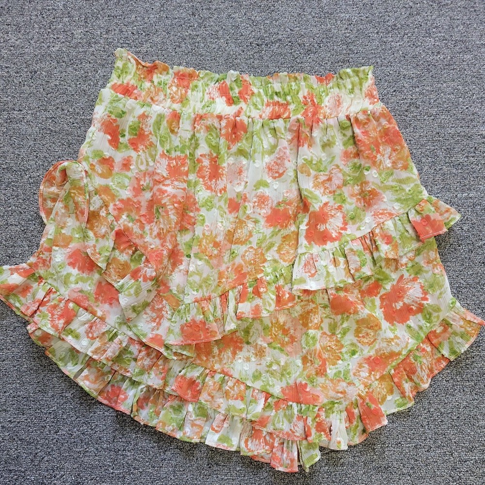 MISA LOS ANGELES NWOT $220 Coral Floral Tiered Ruffle Mini Skirt xs