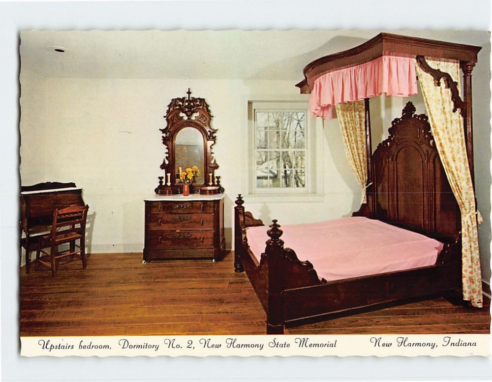 Postcard Upstairs Bedroom New Harmony State Memorial New Harmony Indiana USA