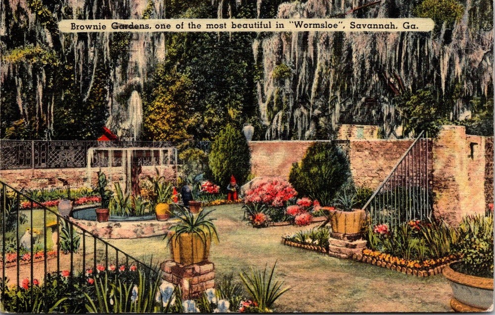 Dr Jim Stamps Postcard Brownie Gardens In Wormsloe Savannah Georgia Linen