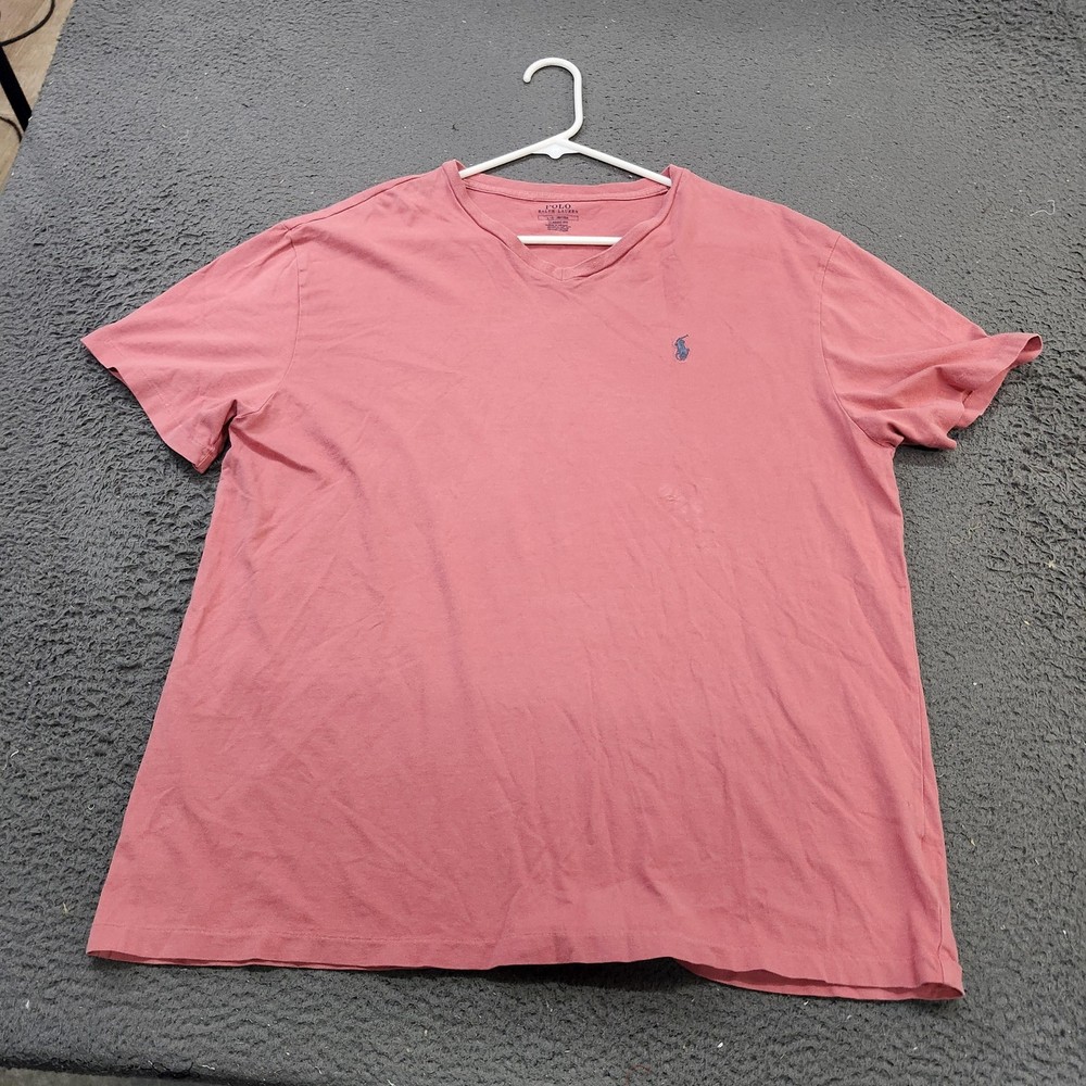 Polo Ralph Lauren Shirt Mens Large Pink V-Neck Pony Logo Tagless Tee Casual