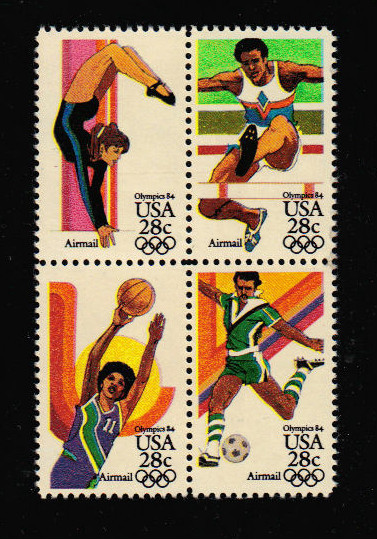 Scott # C-101/4...28 Cent...Air Mail...Olympics...Block of 4 In Order