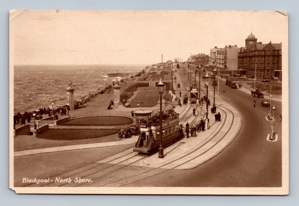 Vintage Blackpool North Shore Tram Real Photo Postcard UK Seaside 1920s