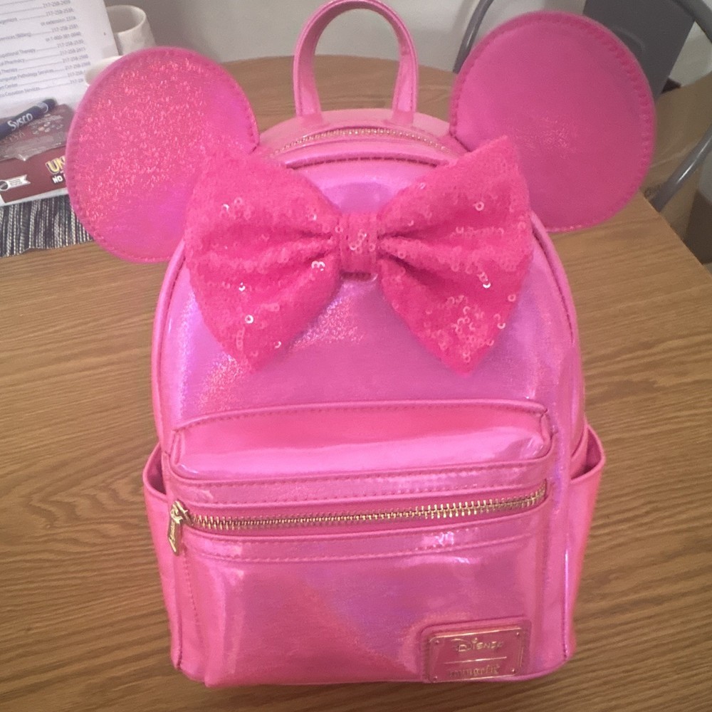 Loungefly Disney Minnie Mouse Mini Backpack Pink Sequin Bow Ears