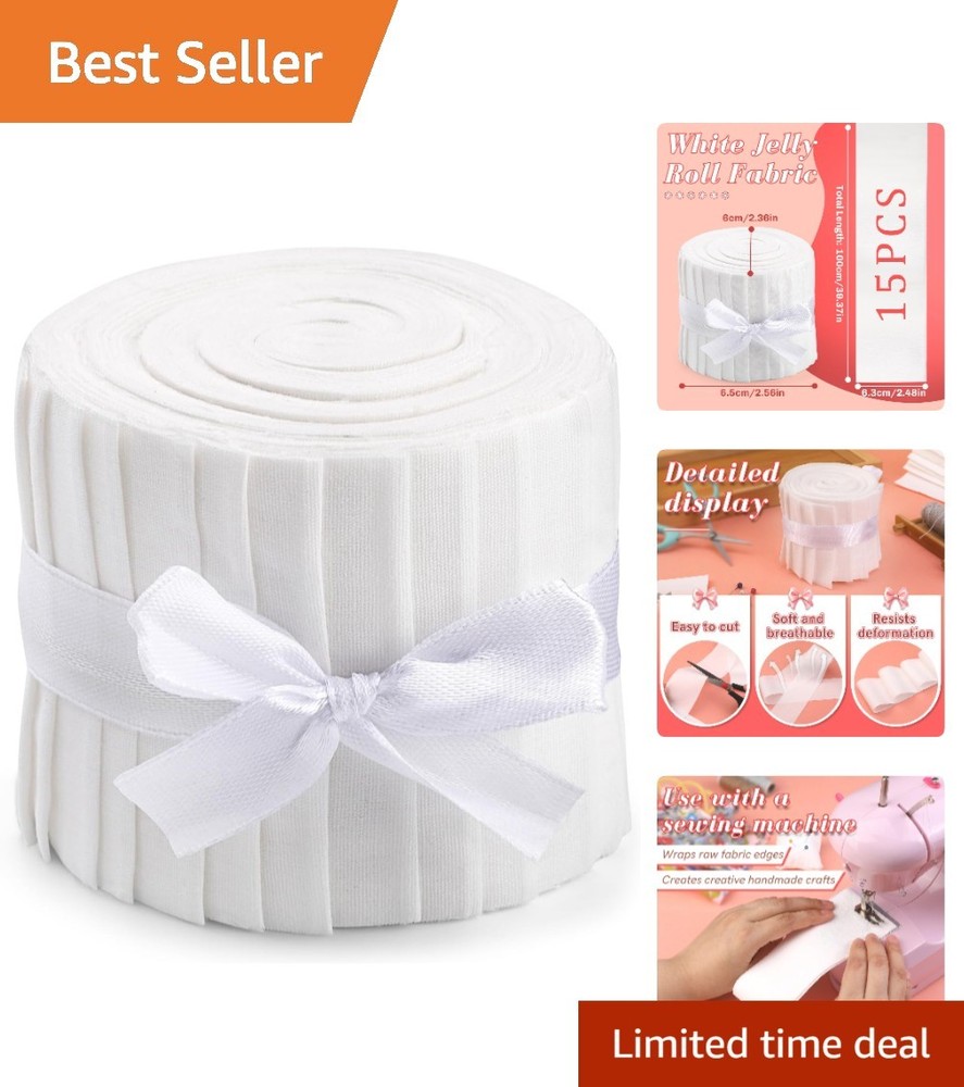 White Cotton Fabric Jelly Roll 15PCS for Sewing DIY Crafts