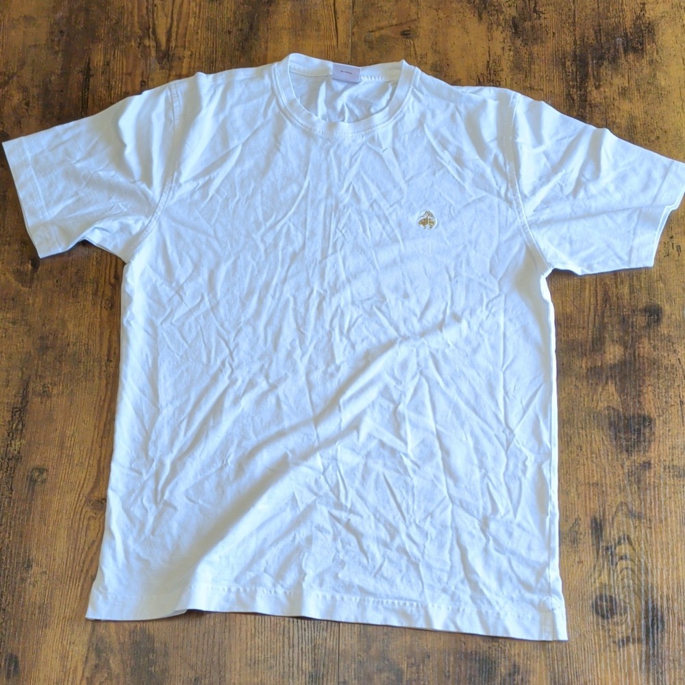 Brooks Brothers 1818 Men's White Solid Crew Neck Short Sleeve Cotton Logo Tee M