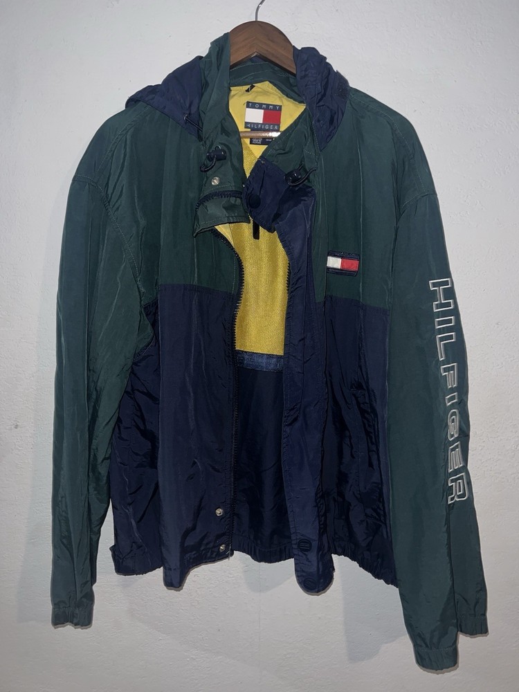 Vintage 90s Tommy Hilfiger Men’s Windbreaker Jacket Size XL With Hood