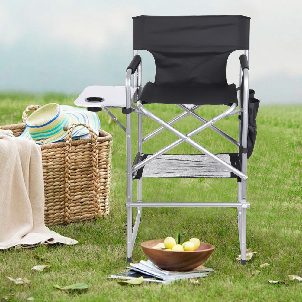 Folding Directors Chair with Tabletop and Storage Bags for Makeup