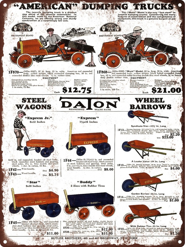 1926 American National Dump Pedal Car Truck Buddy Metal Sign Repro 9x12