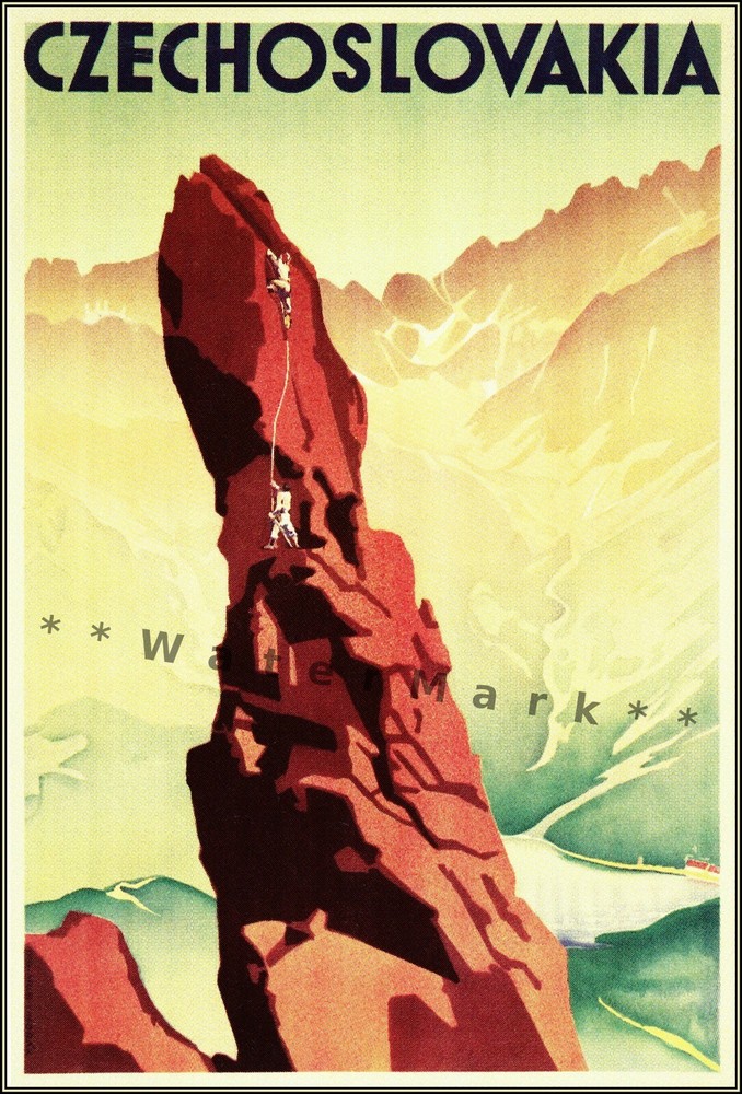 Czechoslovakia 1930 Prachov Rocks Vintage Poster Print Mountain Climbing