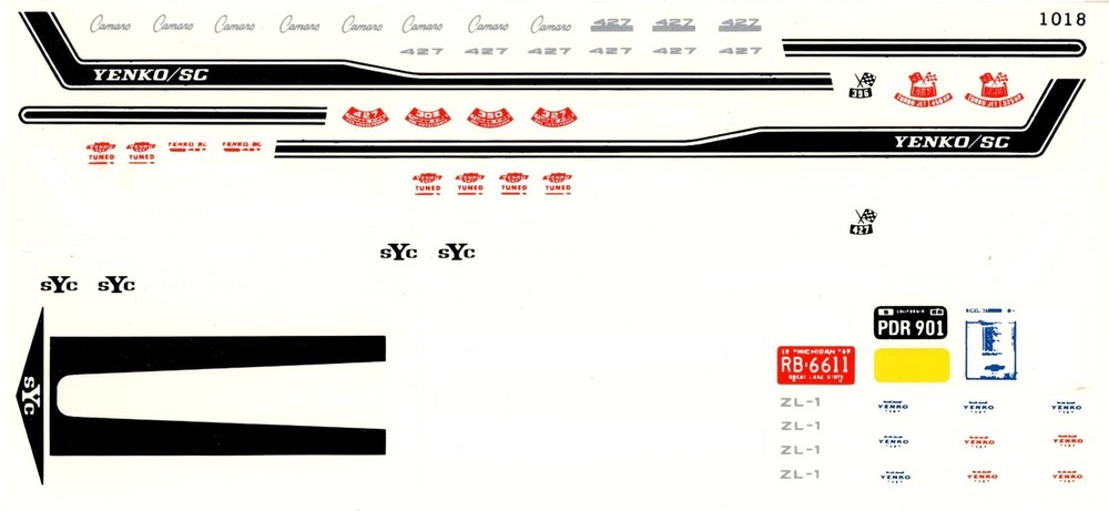 Fred Cady Decal #1018 To Do The 69 Camaro Yenko 427 in 1/18th Scale