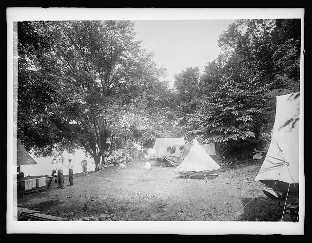 Photo:Summer Camp Tents Trees 1910s 1920s Vintage Photograph