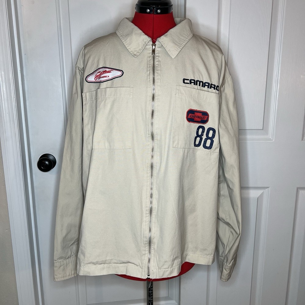 Camaro IROC-Z  Z28  Motorsport Racing Jacket Mens Large Chevy 1988 Beige Men XL