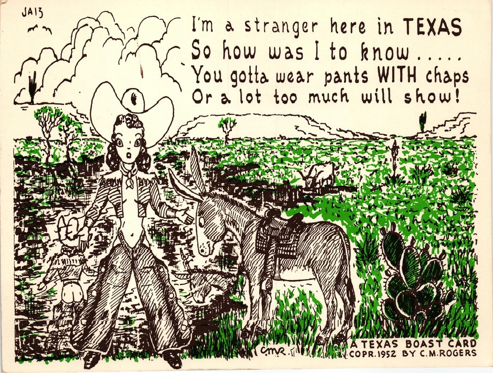 Vintage 1952 Texas Boast Card Postcard C M Rogers Funny Western Cowboy Humor