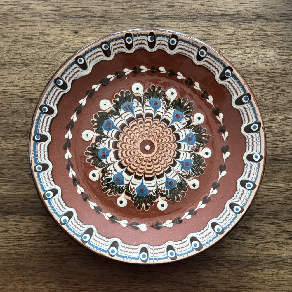 Bulgarian Troyan Redware Glazed Pottery 8in Decorative Wall Plate