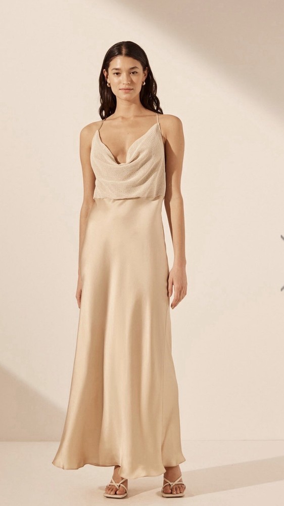 Shona Joy Valeria Silk Contrast Cowl Neck Maxi Dress Size 12