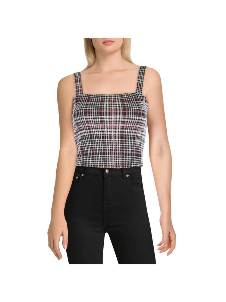 Women's Pink Plaid Square Neck Sleeveless Tank Top XL - Self E