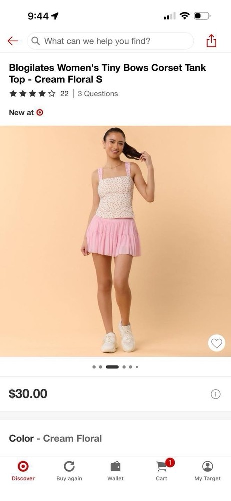 Blogilates Women's Corset Tank Tiny Bows Backless Floral Cream Pink S (Lot of 3)