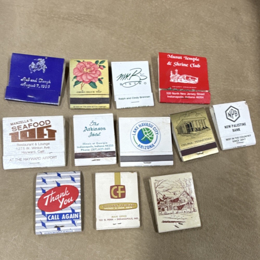 Vintage Restaurant & Bank Matchbooks Lot of 12  Collectible Advertising Designs