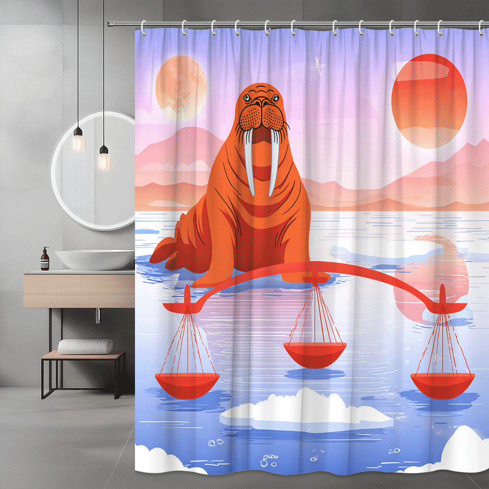 Walrus Ocean Sunset Shower Curtain Graphic Print