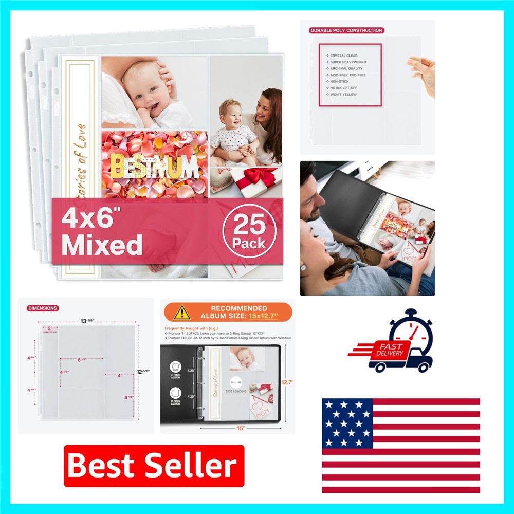 Acid-Free 4x6 Photo Sleeves for 12x12 Albums - Perfect for Lasting Memories-image