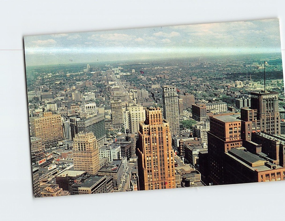 Postcard Looking North from Penobscot Building Downtown Detroit Michigan USA