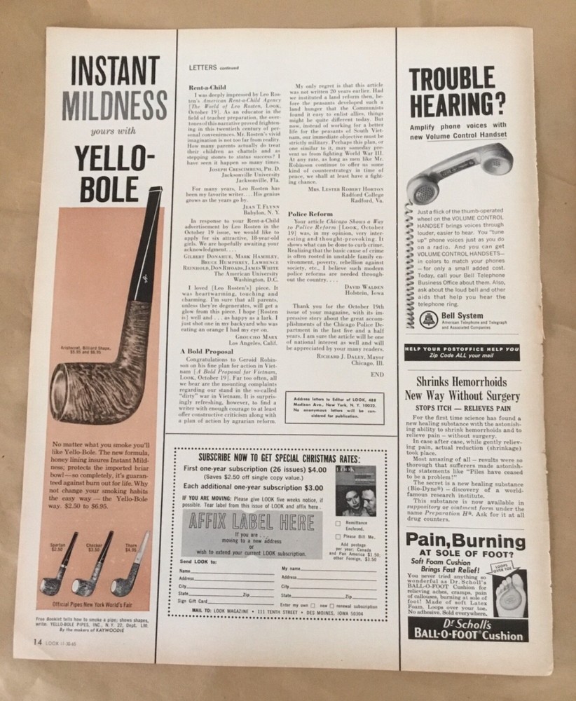 Yello-Bole pipe print ad 1965 original vintage retro 60s art illus smoking