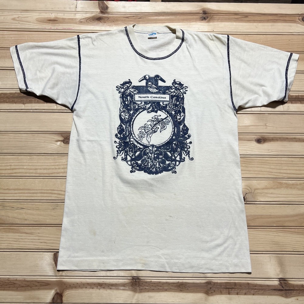 Vintage 70s Champion Blue Bar North Carolina Art God Nature Shirt Size Large