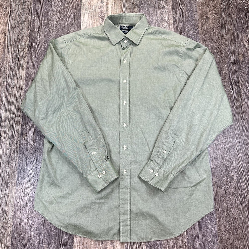 Vintage Polo Ralph Lauren Regent Shirt Mens XL 17.5 Green Classic Fit Button-Up