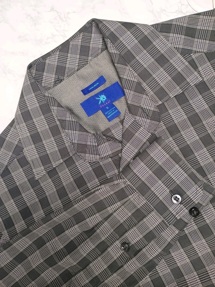 Egara Men's Small S Gray Plaid Non-Iron Long Sleeve Button-Down Shirt