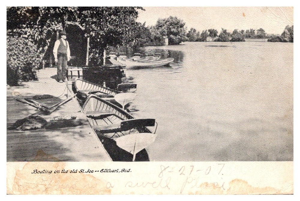 1907 Boating On The Old Saint Joe Elkhart Indiana Vintage Postcard
