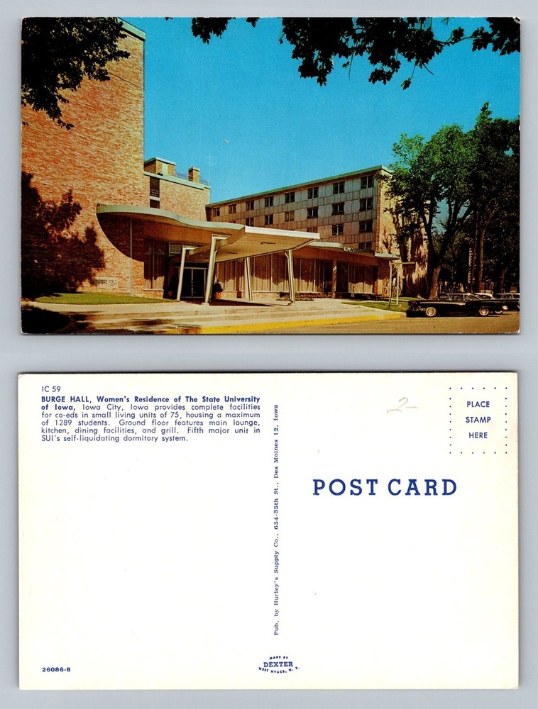 Iowa City, IA-Iowa Burge Hall Womens Residence State University Vintage Postcard