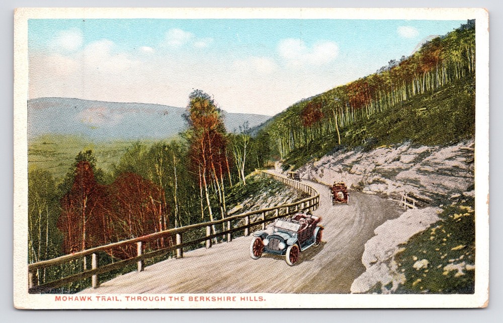 c1920s~Berkshires Massachusetts MA~Touring Cars~Mohawk Trail~Vintage Postcard