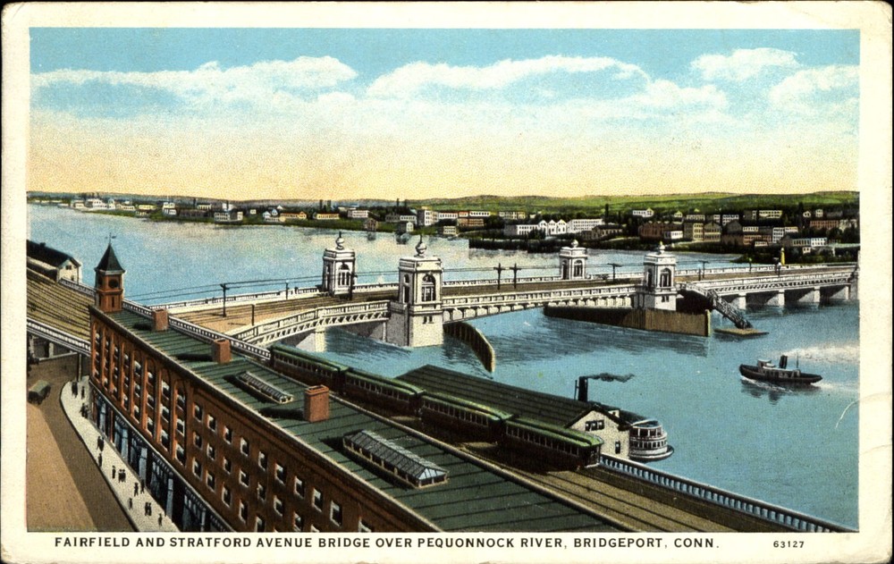 Fairfield and Stratford Ave Bridge Pequonnock River Bridgeport Connecticut~1927
