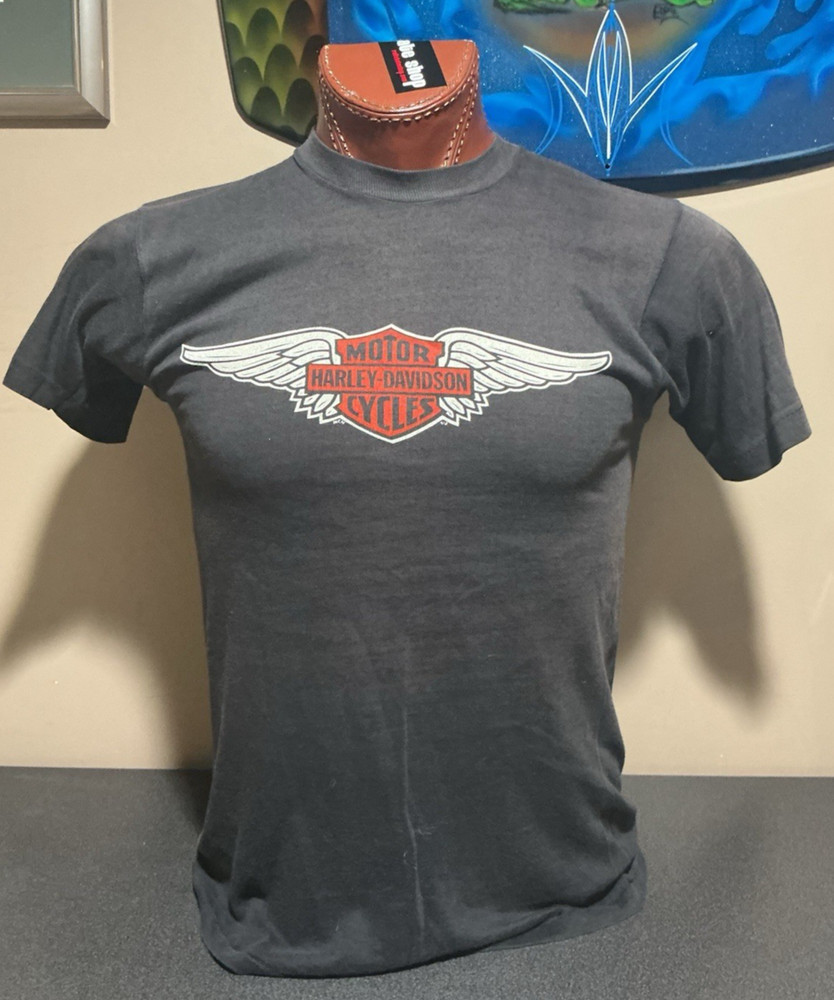 Vtg 1980's Harley-Davidson Winged Bar & Shield flying wheel back t-shirt NO TAG