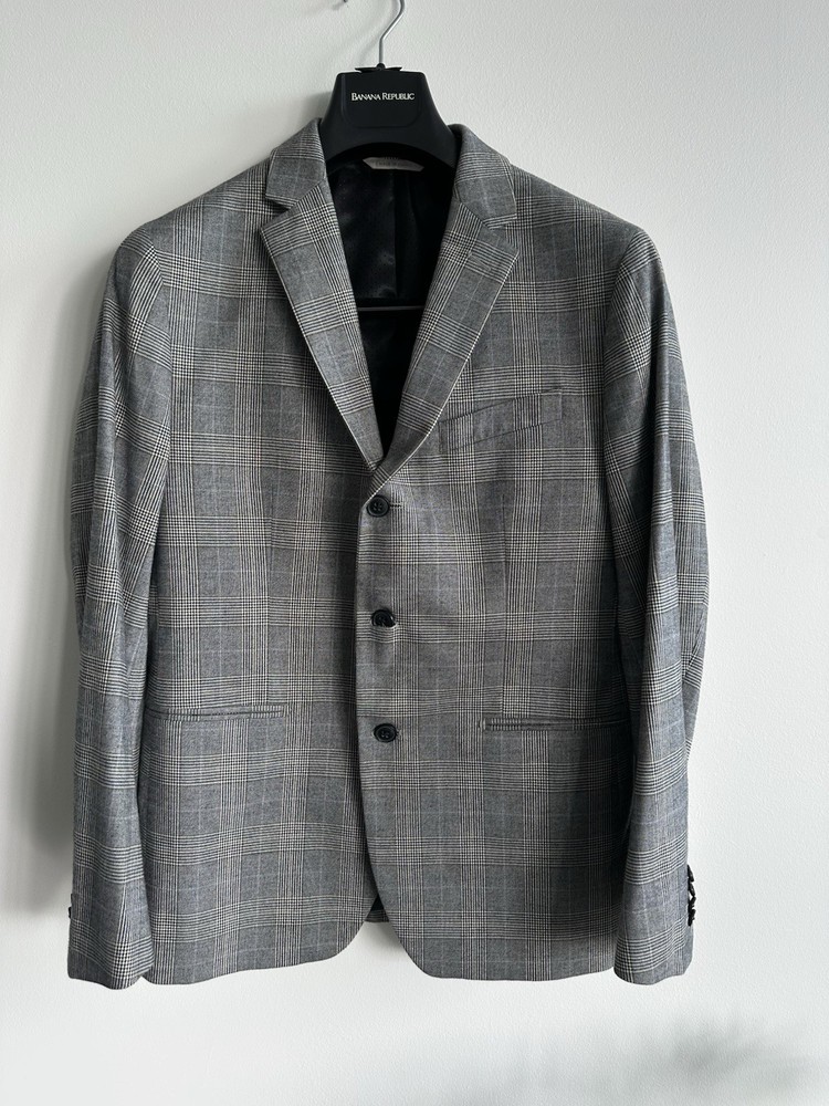 Banana Republic Mens 40S Gray Plaid Blazer Sport Coat 40 Short Cotton Stretch