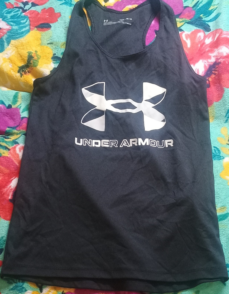 Under Armour HeatGear Youth Girls Black Racerback Tank Top M Loose Fit