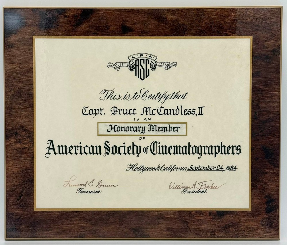 Astronaut Bruce McCandless II NASA Collection, Plaque Signed William A. Fraker