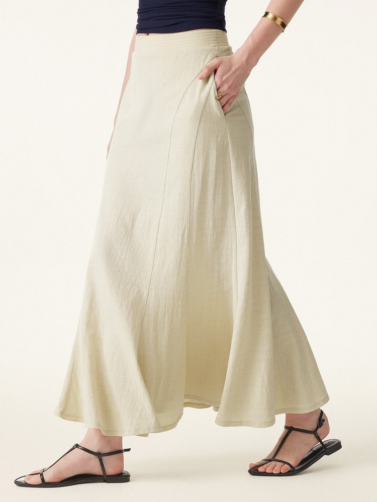 Limited Offer OGL Wrinkle-resistant Cotton-linen Pull-on Midi Skirt