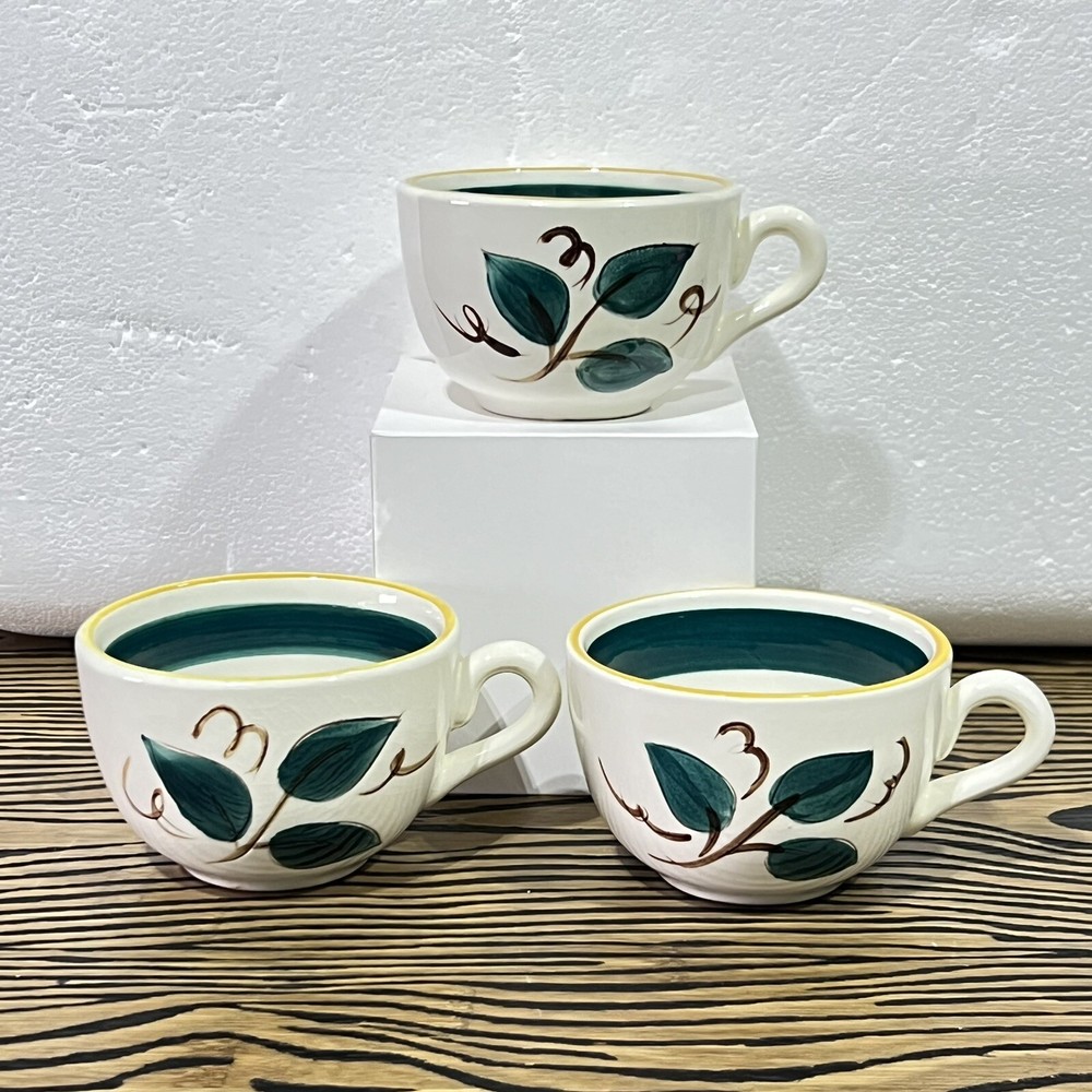 VTG Stangl Pottery Fruit Pattern Coffee Mugs Tea Cups Hand Painted Ivy Leaf (3)
