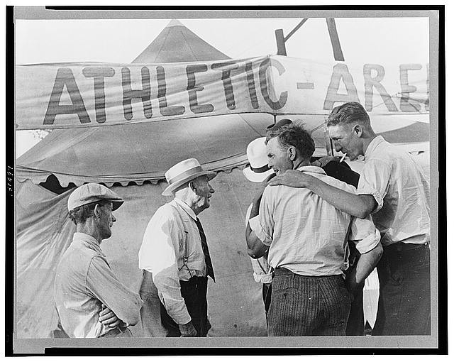 Photo:Ashville Ohio 1938 July 4 Wrestling Matches Athletic Area Men Tent