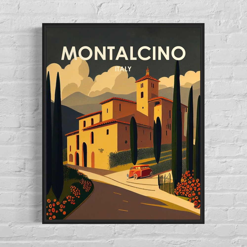 Montalcino Italy Retro Art Print Montalcino Italy Wall Art Illustration