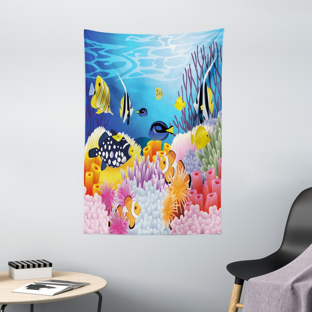 Tapiz de peces peces arrecifes de coral estampado decoración colgante de pared