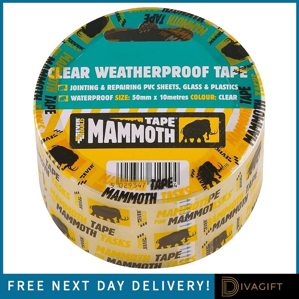 EVERBUILD CLEAR WEATHERPROOF TAPE AGGRESSIVE ADHESIVE 50MMx10M WATERPROOF NEW
