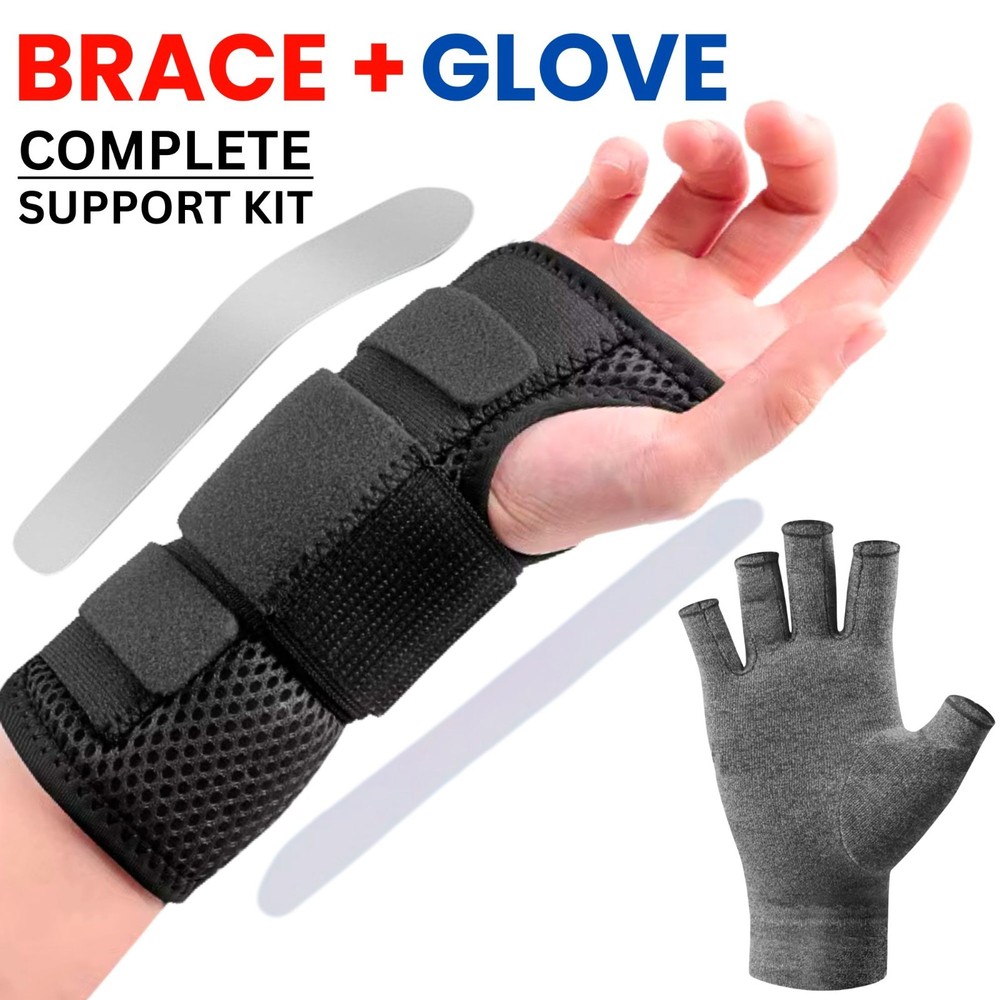 Wrist Support Brace & Compression Glove Kit – Carpal Tunnel, Arthritis Relief