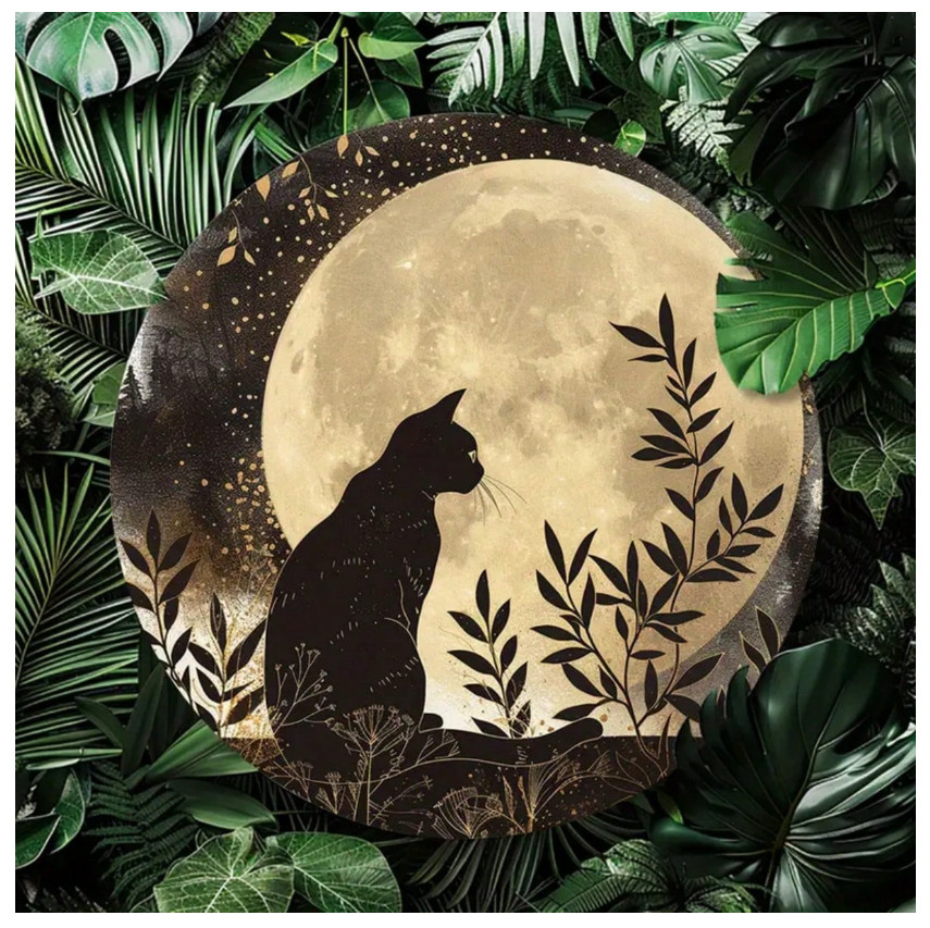 Vintage Black Cat & Moon Metal Tin Sign - 8 Inches, Wall Art Decor With Pre-Dril