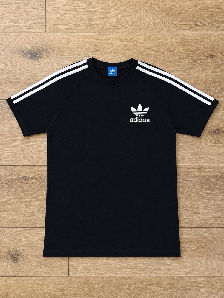 Adidas Boys Original California Tee Black With White Stripe Sleeves Size Medium