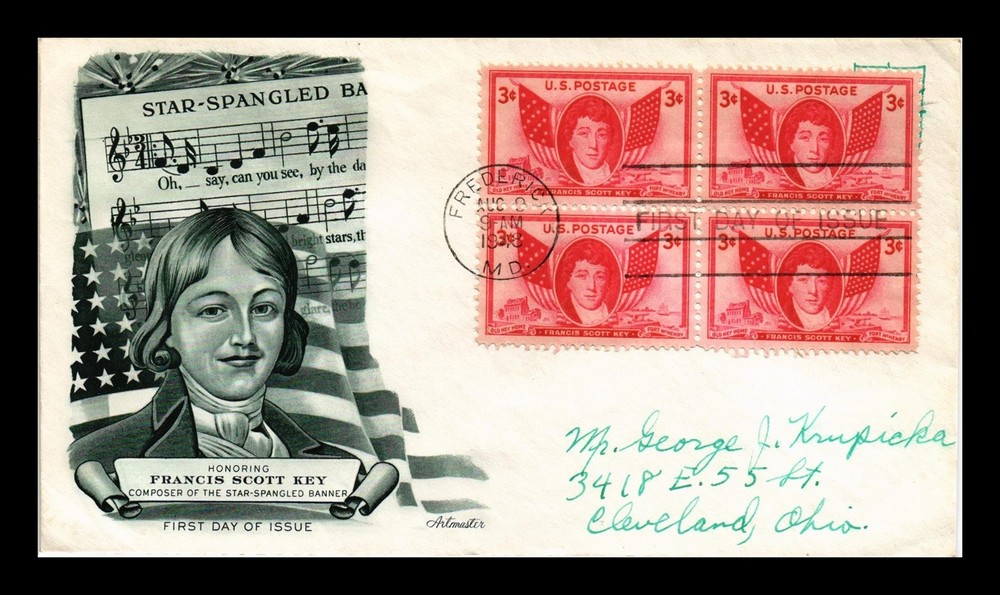 US COVER FRANCIS SCOTT KEY FDC SCOTT 962 BLOCK OF 4 ARTMASTER CACHET