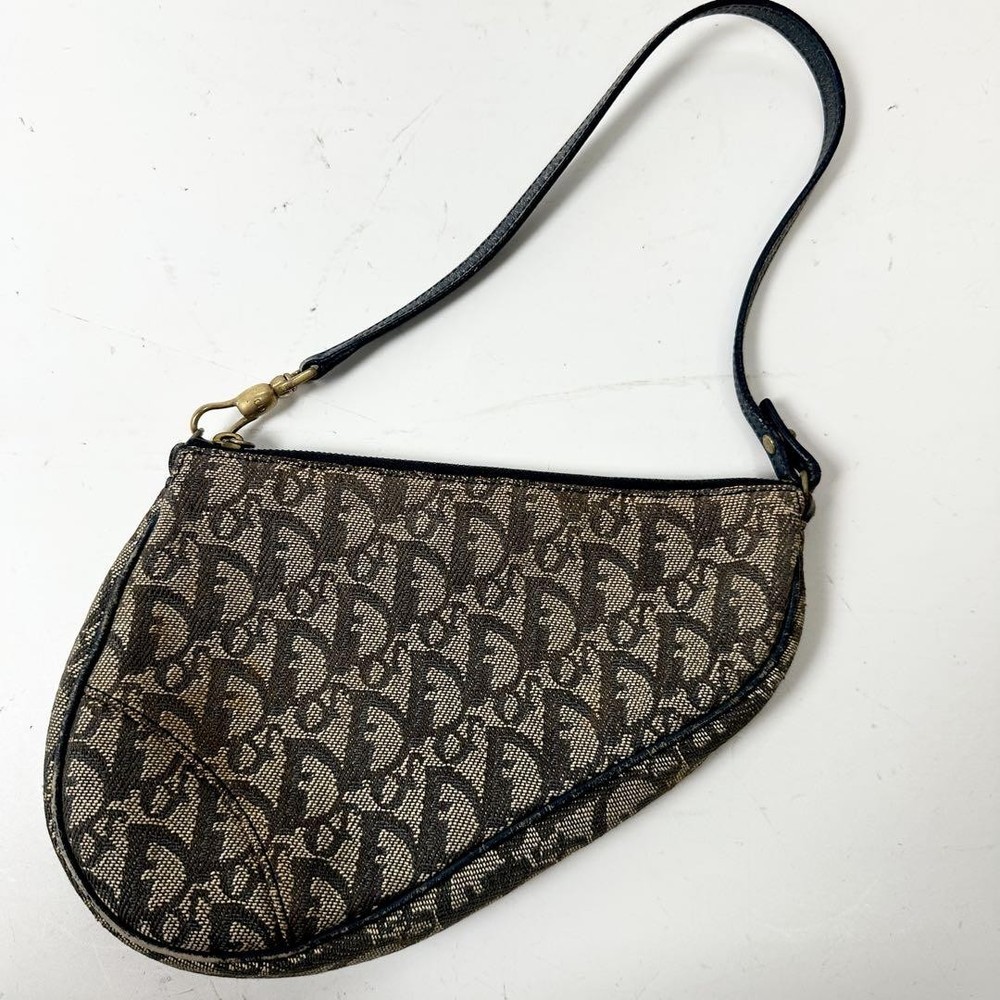 Dior Trotter Saddle Bag Navy Canvas Pouch Authentic Japan