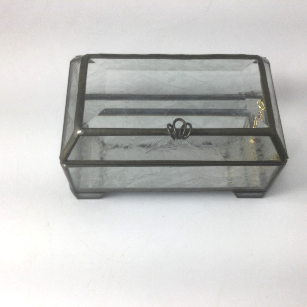 Vintage Small Trinket Jewelry Box with Hinged Lid Leaded Beveled Glass 3