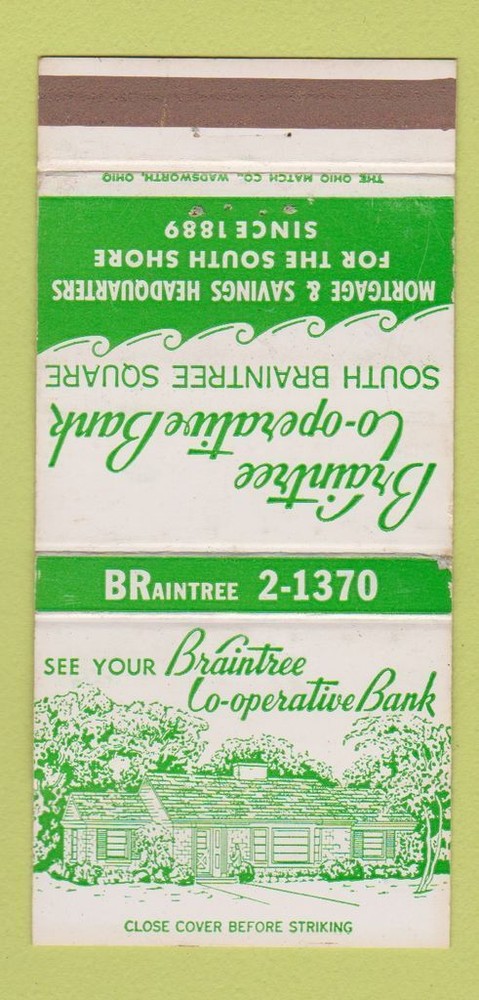 Matchbook Cover - Braintree COOP Bank MA 30 Strike